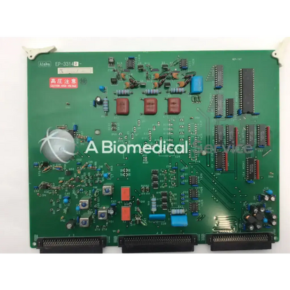 Green circuit board labeled as a biomedical service in the Aloka EP-3314D NEP-14T board electronic component