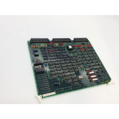 Green printed circuit board of aloka ep-3320h 74hc541ap bbcf5-6 with black integrated circuits and red blue connectors