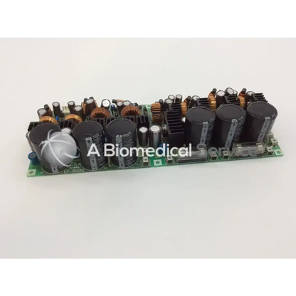 Aloka ep-3548d circuit board with black capacitors copper coils and heat sinks on a green printed circuit board