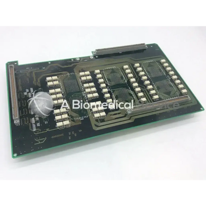 Green rectangular circuit board with integrated circuits and connectors for aloka ep443800ee ssd4000 probe selector assembly