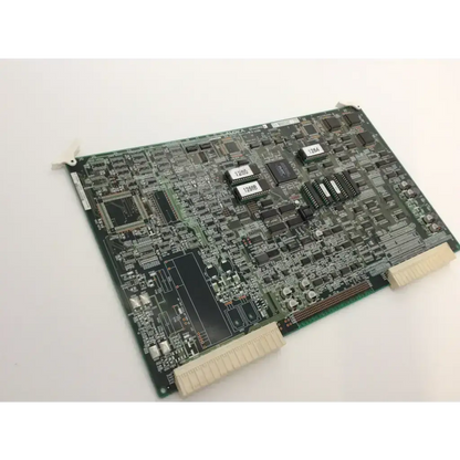 Green circuit board with black integrated circuits and beige connectors of aloka ultrasound board ep444300lr
