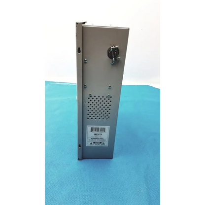 Silver metallic altronix smp5ctx high current power supply charger with perforated ventilation and top circular connector
