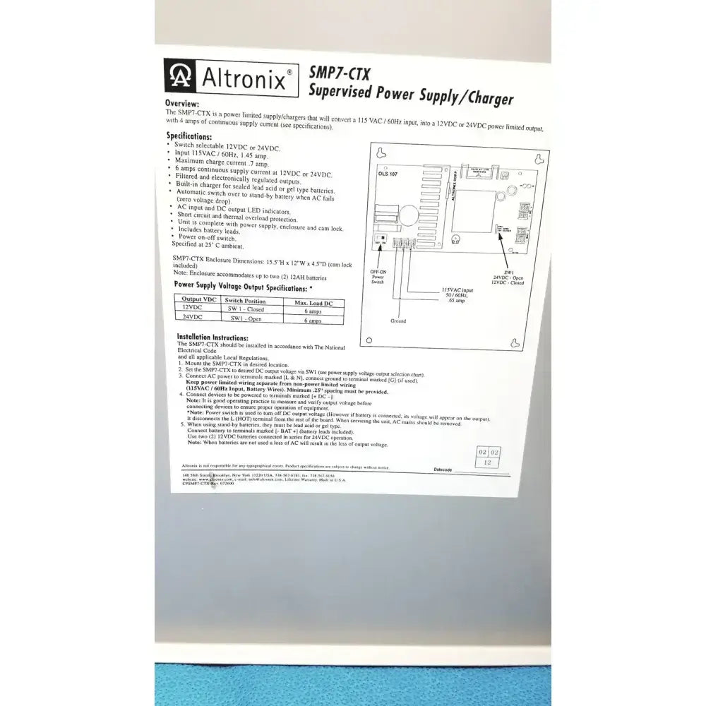 Altronix smp7-ctx high current power supply charger in black silver metal with labeled terminals and on off switch