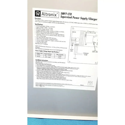 Altronix smp7-ctx high current power supply charger in black and gray with labeled 12vdc 24vdc input output ports