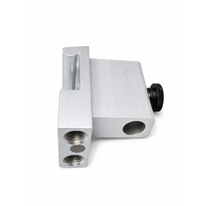 Silver aluminum medical equipment mounting clamp bracket with black knurled adjustment knob biomed certified
