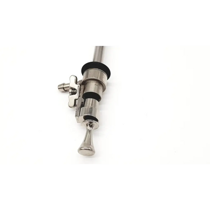 Shiny chrome-finished drum stand clamp with black rubberized grips and toggle mechanism for american cystoscope 28f surgical instrument