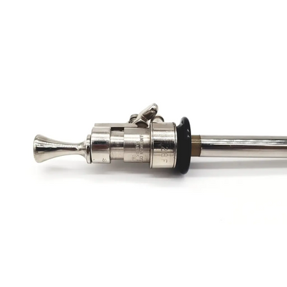 Silver metallic american cystoscope 28f surgical instrument fire hose nozzle with black rubber seal and engraved markings