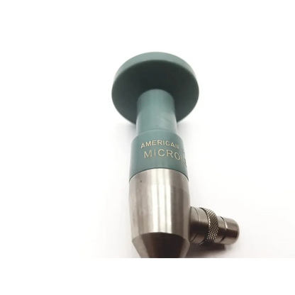 American cystoscope makers microlens FO-8168L teal and silver microscope objective lens with knurled adjustment knob