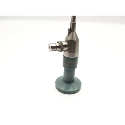 Medical endoscope with metallic cylindrical body and dark gray base by american cystoscope makers Inc FO-8168L model