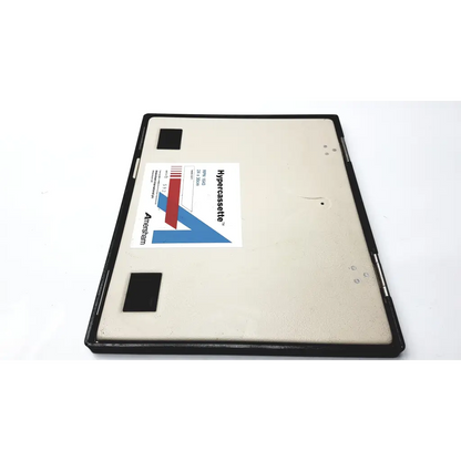 Black-framed amersham biosciences xray film hypercassette case with beige interior and white aneschem label