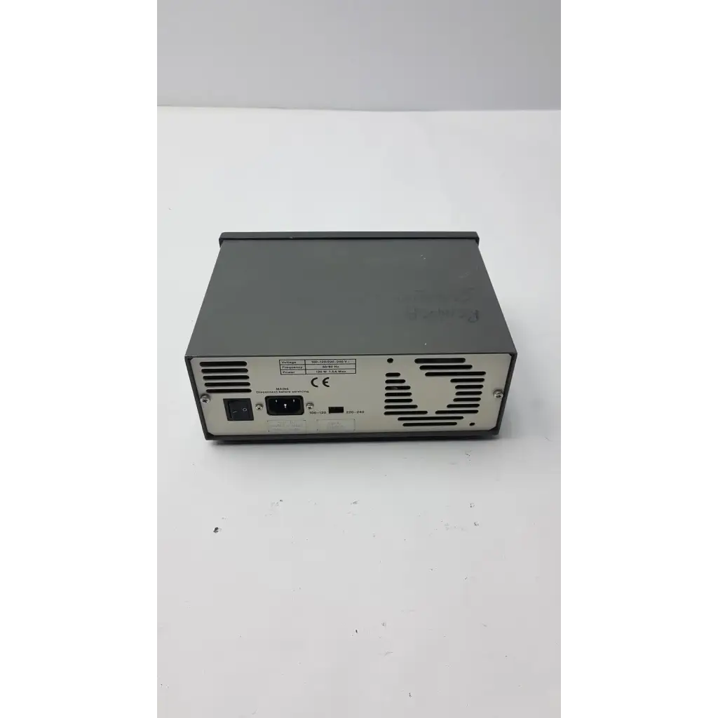 Gray metal amersham pharmaciia biotech power supply eps 301 with ventilation grilles and black ac input port back side view