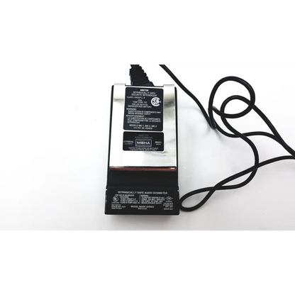 Black and silver ametek audio dosimeter mk3 with intrinsically safe design and coiled black cable in ac-94 plus case