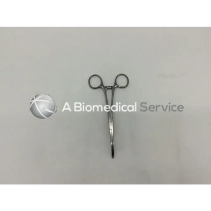 Stainless steel amico halsted hemo forceps curved with rounded finger loops and tapered slightly curved jaws