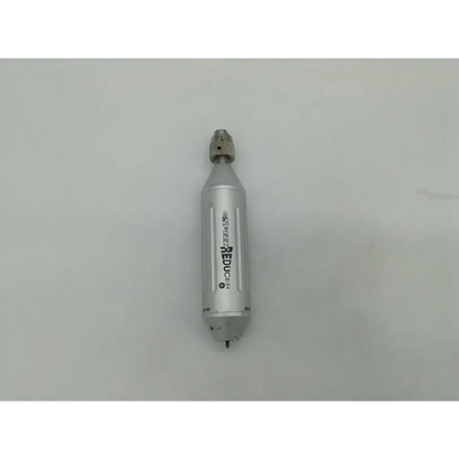 Silver metallic anspach pneumatic speed reducer dental drill bit with textured grip and pointed tip for neurology use