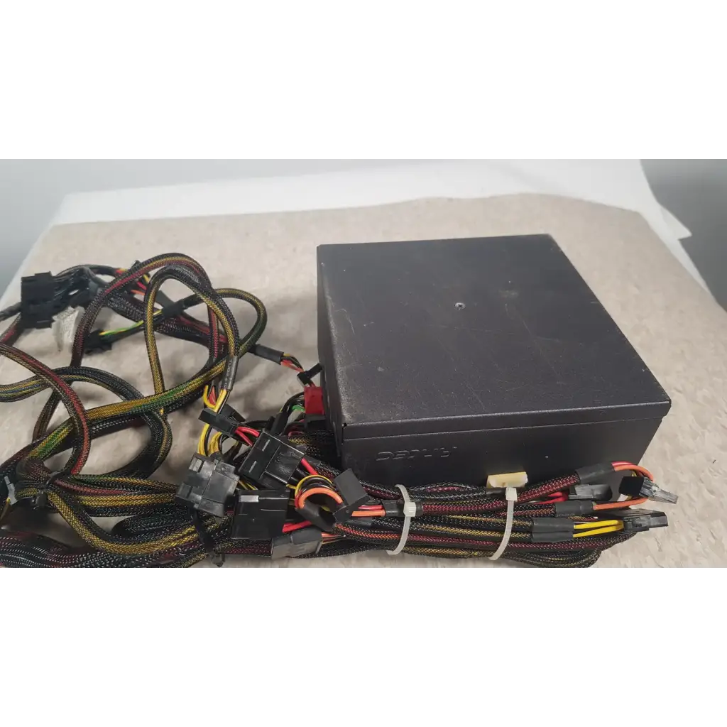 Black rectangular antec truepower 550w black switching power supply with colorful braided cables and black connectors