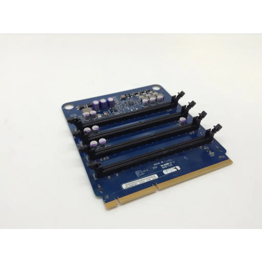 Blue apple memory riser card with three black ram slots and purple capacitors for mac pro 3,1 2008 820-2178-B