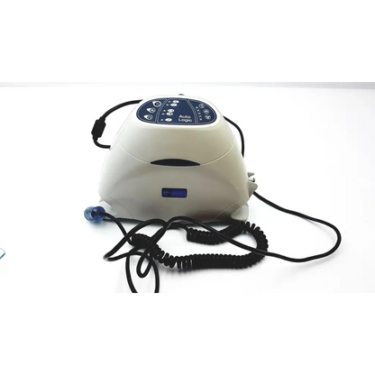 Cream-colored arjo-huntleigh 630003 auto logic pressure pump with black control panel and coiled power cord