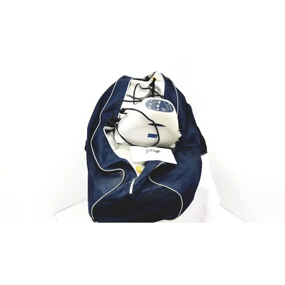 A navy blue padded carrying bag with white trim for the arjo-huntleigh 630003 auto logic pressure pump device