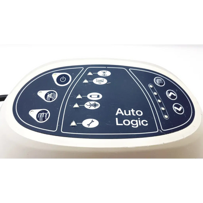 White plastic control panel with dark blue oval interface and white icons for arjo-huntleigh auto logic pressure pump