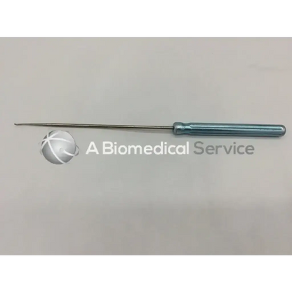 A sleek metallic arthrex ar-10010 probe hook with a long slender shaft and light blue ergonomic handle for precision use