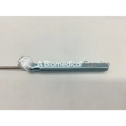 Silver metallic arthrex ar-10010 probe hook with rounded textured handle and slender shaft for precise surgical use