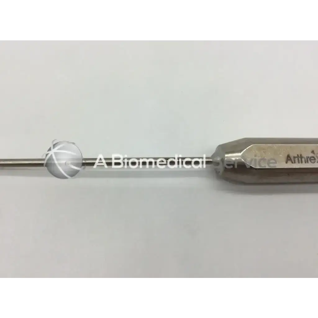 A metallic arthrex ar-1278 semitendinosus stripper with a spherical tip and engraved handle for surgical use