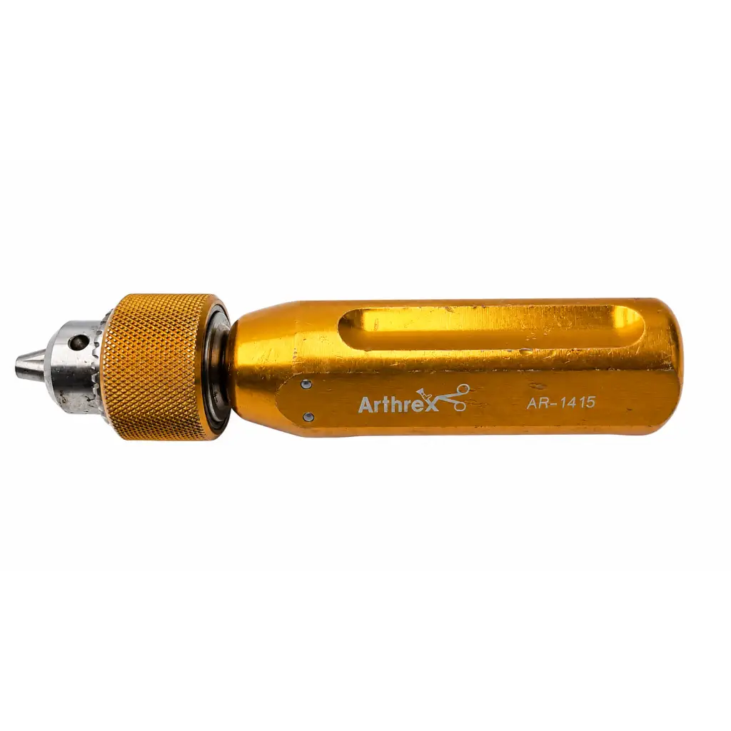 Gold-colored arthrex ar-1415 surgical driver handle with textured grip and metallic chuck biomed certified surgical driver