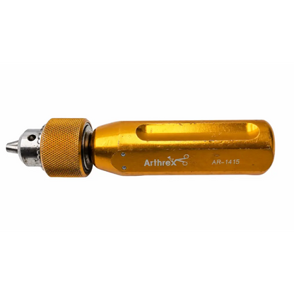 Gold-colored arthrex ar-1415 surgical driver handle with textured grip and metallic chuck biomed certified surgical driver