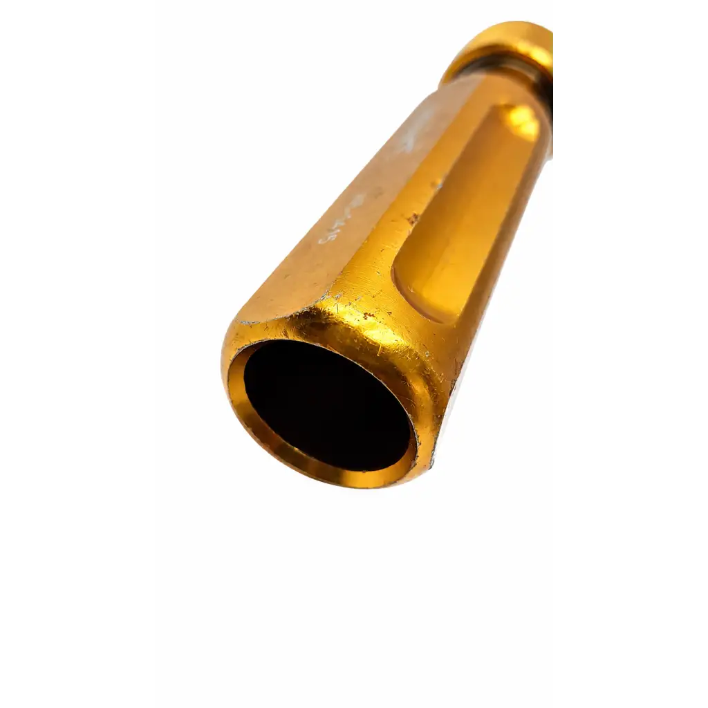 Gold metallic hexagonal exhaust tip with brushed finish on arthrex ar-1415 gold surgical driver handle