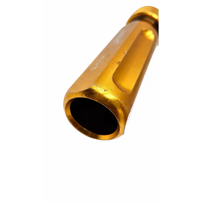 Gold metallic hexagonal exhaust tip with brushed finish on arthrex ar-1415 gold surgical driver handle