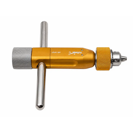 Gold and silver ar-1415t ratcheting surgical driver handle with textured grip surfaces for precise surgical use