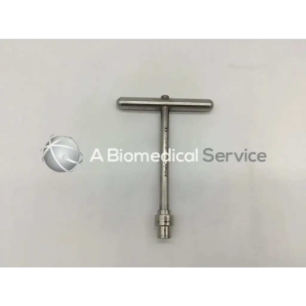 Stainless steel arthrex ar-1416t quick connect t-handle surgical instrument with cylindrical shaft and threaded end