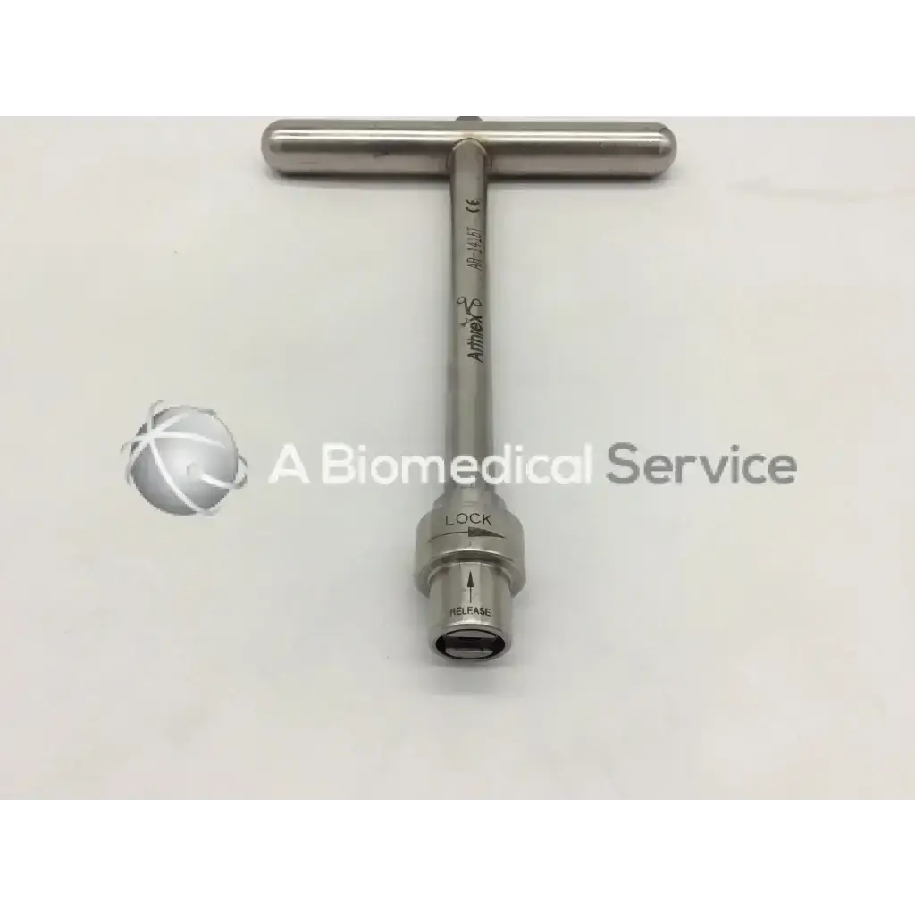 Stainless steel arthrex ar-1416t quick connect t-handle surgical instrument with engraved branding and locking mechanism