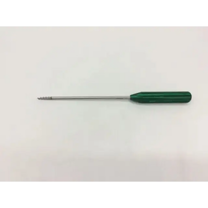 Green-handled arthrex ar-1920tb orthopedic punch with metallic shaft and threaded tip for precise surgical use