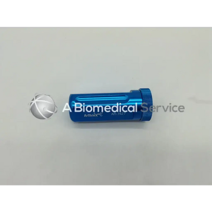 Blue metallic cylindrical arthrex ar-1927 medical device with textured grip and engraved branding ad5=607 box=11