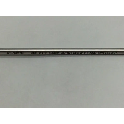 Silver arthrex ar-1927d corkscrew threaded rod marked for use with 5.5mm corkscrew pt and swivellock