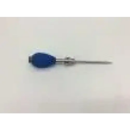 Blue rubber bulb syringe with metallic nozzle and stem featuring arthrex ar-2001bt tear drop handle design