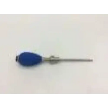 Blue rubber bulb syringe with metallic needle featuring arthrex ar-2001bt tear drop handle for precise control
