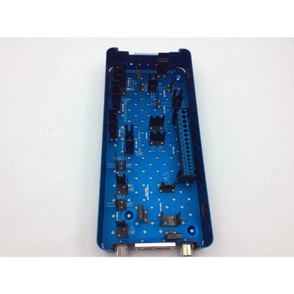 Blue plastic arthrex graft prep station set ar-2950c control panel with black mounting brackets and connectors