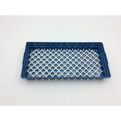 Blue plastic seedling tray with white lattice insert in arthrex surgical orthopedic transfix ii acl reconstruction case