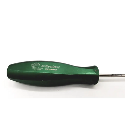 Green ergonomic handle screwdriver with metallic shaft by arthrocare corporation for 3mm bio tap orthopedic use