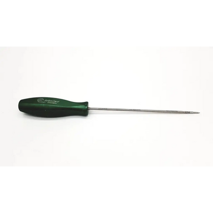 Green-handled arthrocare 22-5009 3mm bio tap orthopedic screwdriver with metallic shaft and fine-pointed tip