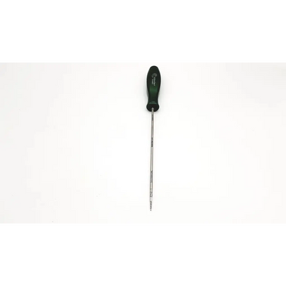 Green-handled precision screwdriver with slender metallic shaft and fine-pointed tip for arthrocare 3mm bio tap orthopedic use