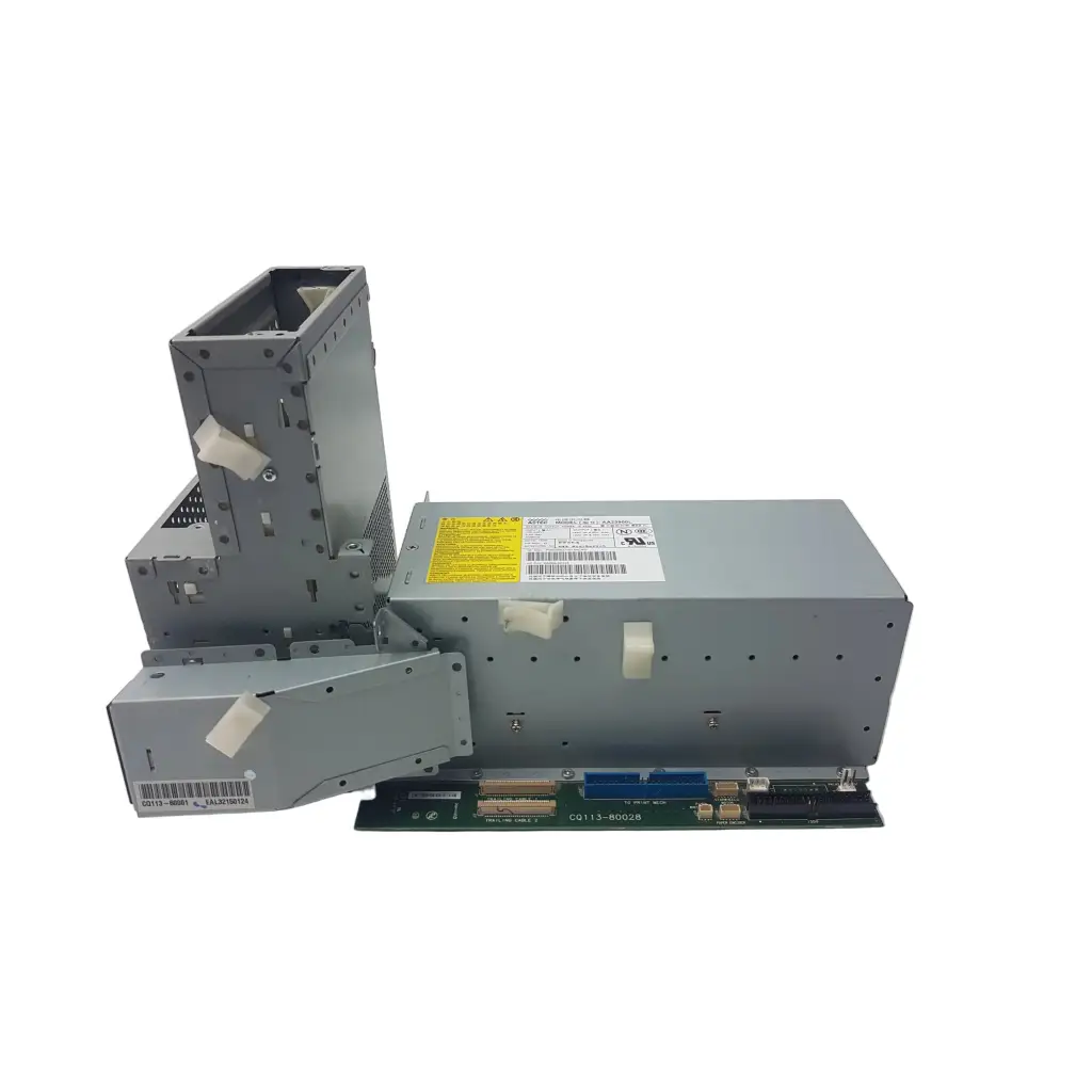 Gray metal astec aa23900l 422w power supply with yellow warning label and main pca board fasteners visible
