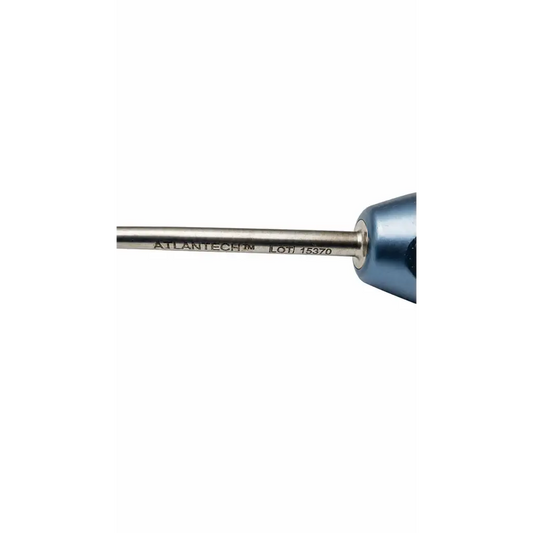 Blue-handle surgical instrument atlantech 15370 with metallic shaft engraved lot 15370 medical equipment