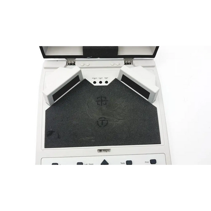 White audioscan verifit model vf-1 hearing aid analyzer with black textured scanning bed and angular side panels