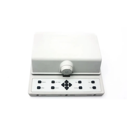 White audioscan verifit model vf-1 real-ear hearing aid analyzer with rectangular top and black button control panel