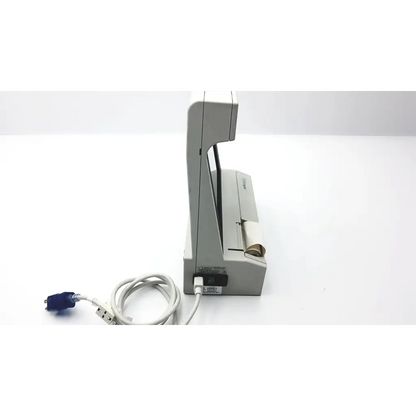 Beige plastic receipt printer with vertical paper slot and cables for audioscan verifit model vf-1 hearing aid analyzer