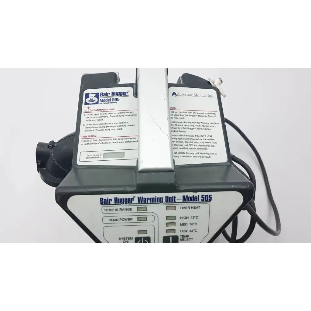 Black and silver augustine medical bair hugger 505 patient warming unit with digital display and temperature controls