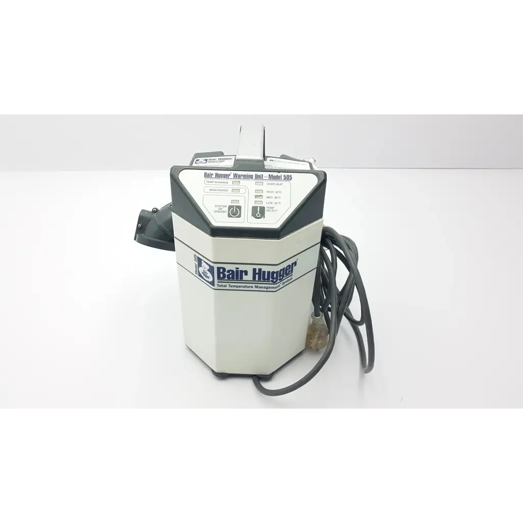 Augustine Medical bair 505 patient warming unit in white and gray with black power cord medical bair hugger device